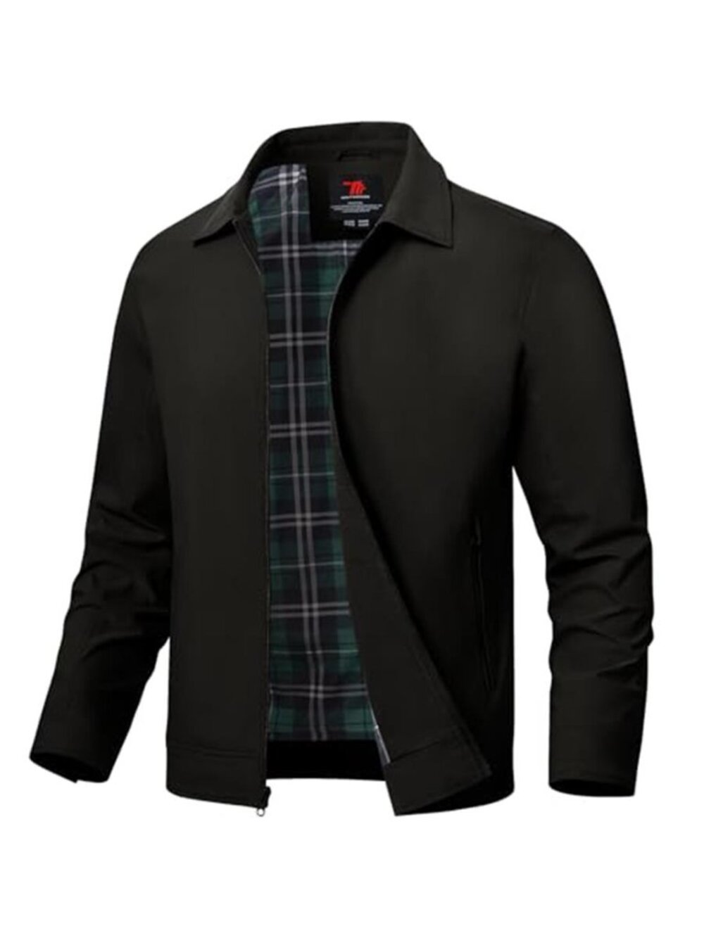 Mens Harrington Jacket Lightweight Water Resistant Windbreaker Full Zip Plaid